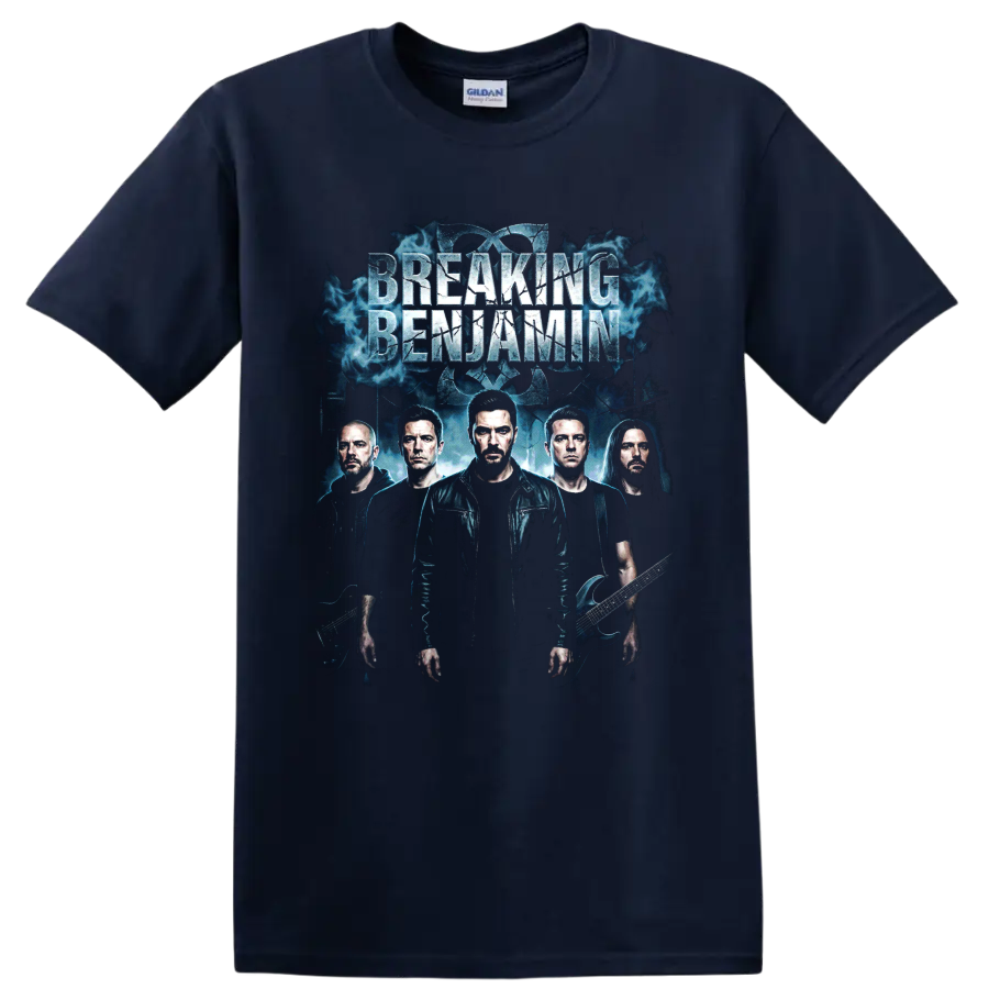 Breaking Benjamin Dear Agony alternative rock poster graphic with band portraits on a Navy (Blue) T Shirt