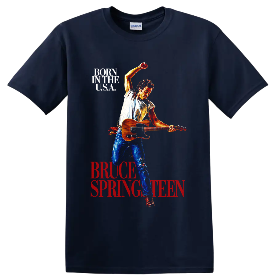 Bruce Springsteen Born in the USA vintage guitar performance graphic on a Navy (Blue) T Shirt