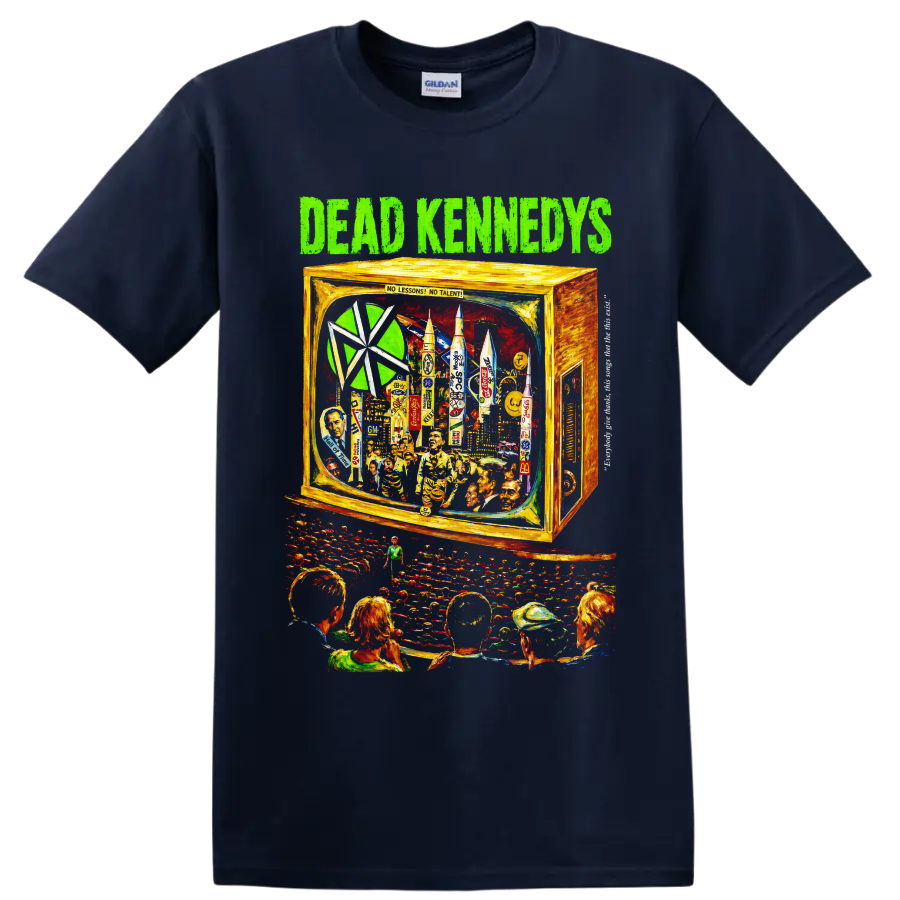 Dead Kennedys surreal television collage punk rock graphic on a Navy (Blue) T Shirt
