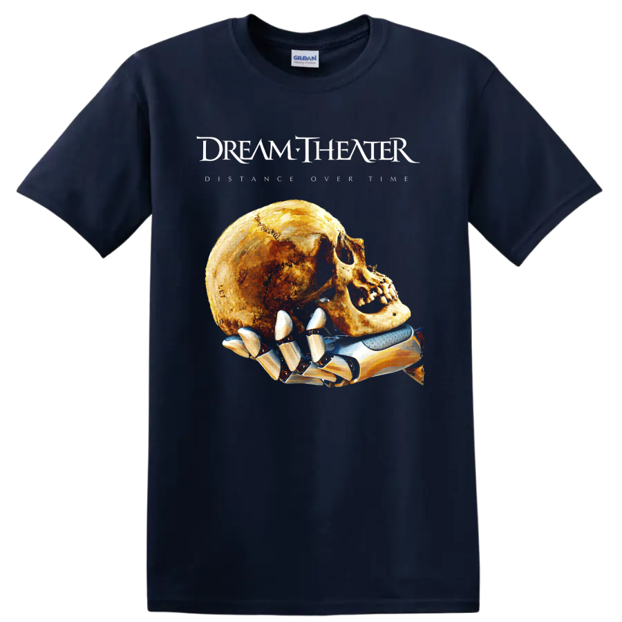 Dream Theater progressive rock skull and robotic hand graphic print on a Navy (Blue) T Shirt