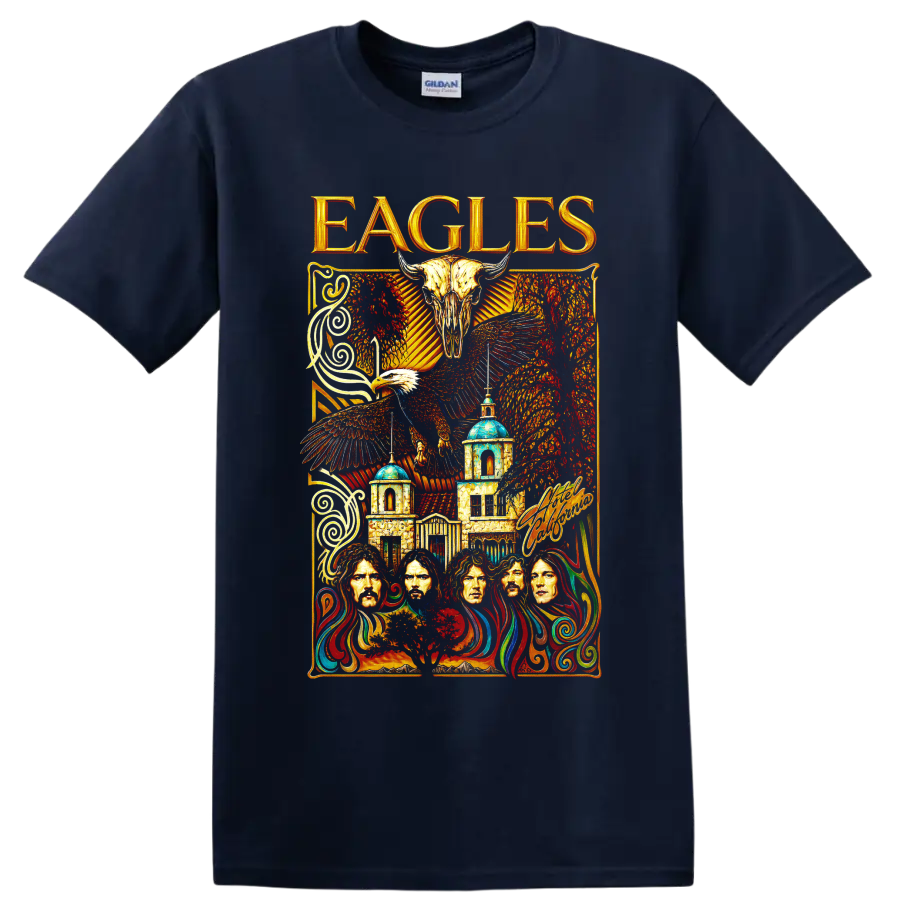 Eagles rock band vintage desert concert artwork with eagle skull on a Navy (Blue) T Shirt