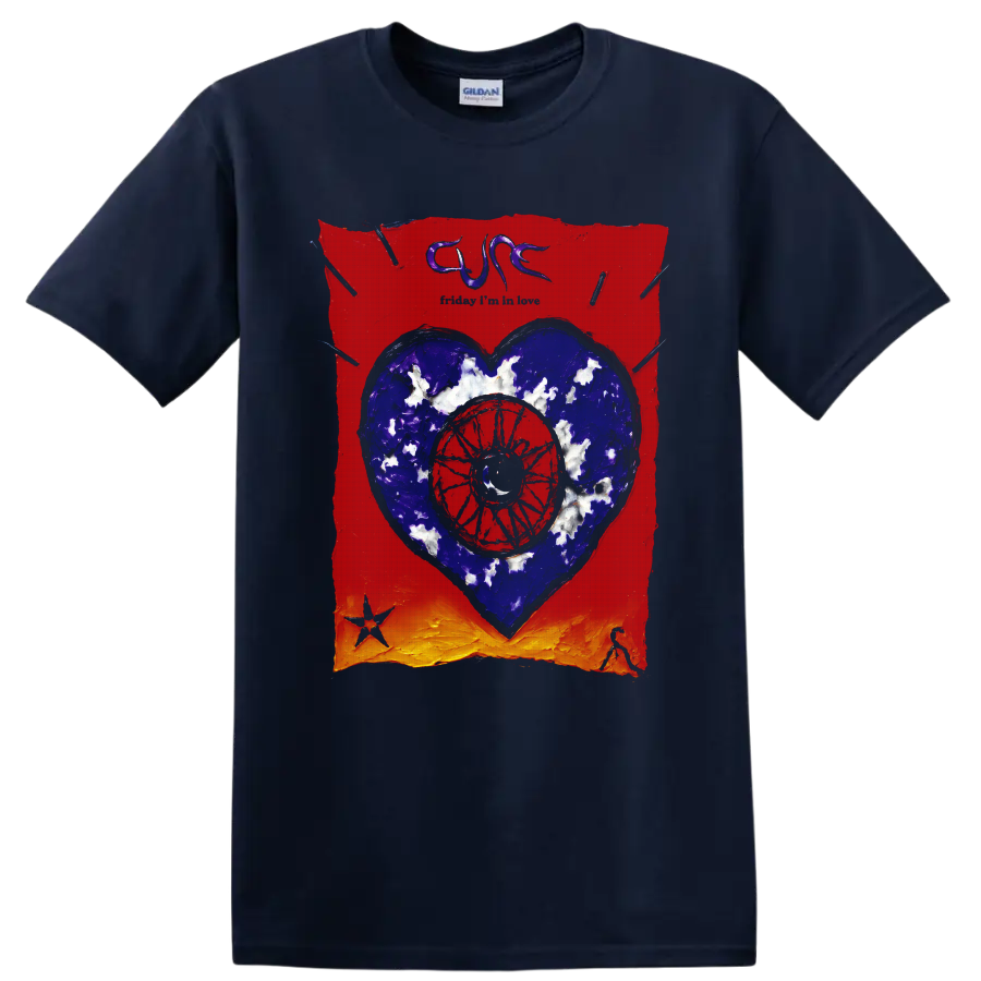 The Cure heart and eye gothic rock graphic print on a Navy (Blue) T Shirt