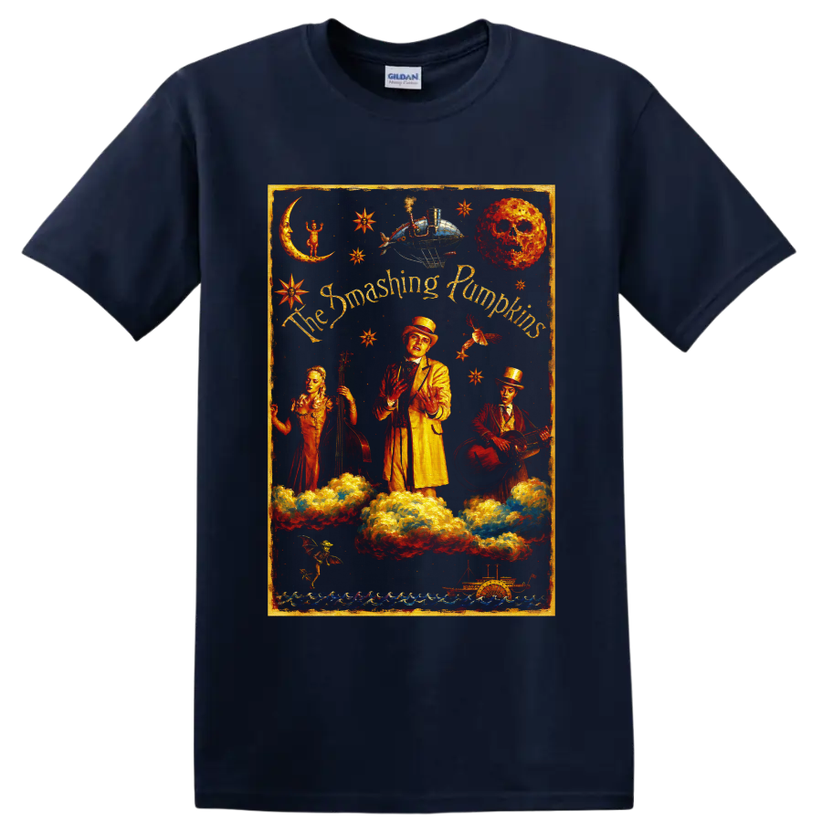 The Smashing Pumpkins surreal celestial vintage rock band artwork on a Navy (Blue) T Shirt