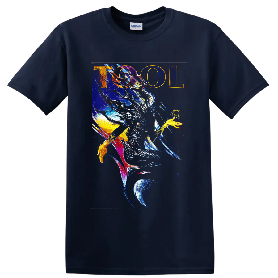 Tool psychedelic cosmic astronaut graphic print with bold lettering on a Navy (Blue) T Shirt