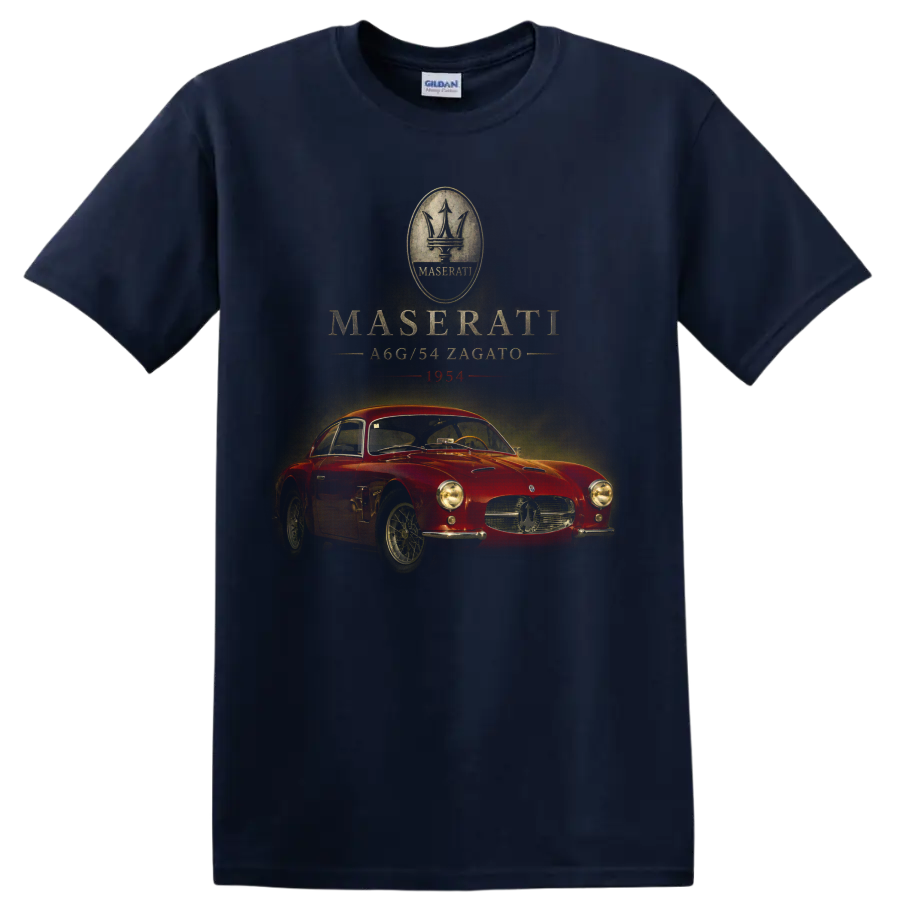 Maserati A6G/54 Zagato 1954 red vintage car graphic print on a Navy (Blue) T Shirt