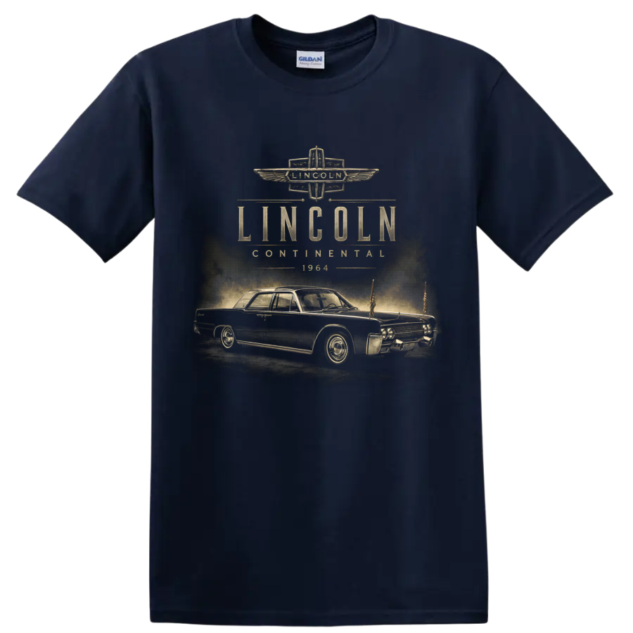 1964 Lincoln Continental vintage classic car graphic print on a Navy (Blue) T Shirt