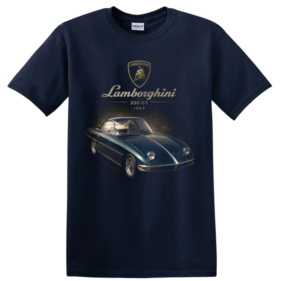 Lamborghini 350 GT 1964 vintage teal classic coupe graphic on a Navy (Blue) T Shirt