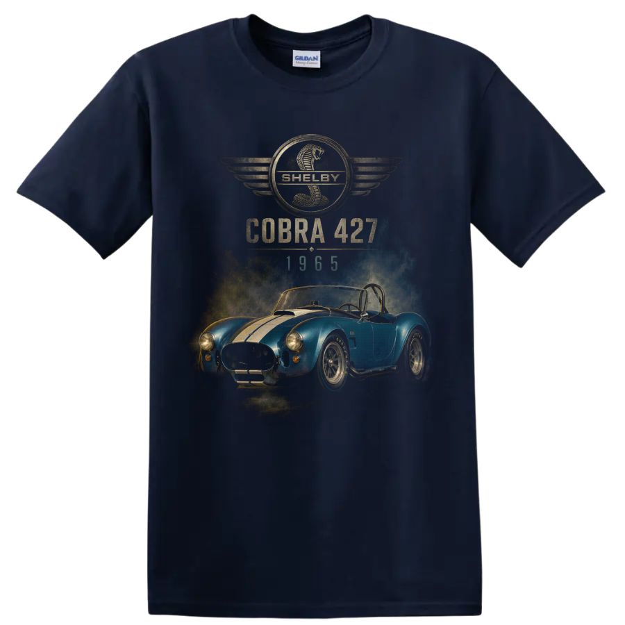 Shelby Cobra 427 1965 blue roadster vintage graphic with cobra emblem on a Navy (Blue) T Shirt