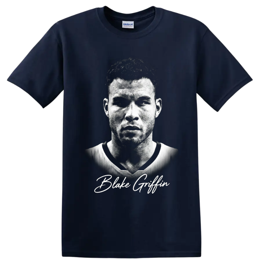 Blake Griffin Los Angeles Clippers No. 32 black-and-white basketball portrait with on a Navy (Blue) T Shirt