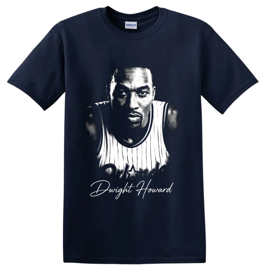 Dwight Howard Orlando Magic No. 12 monochrome basketball portrait on a Navy (Blue) T Shirt