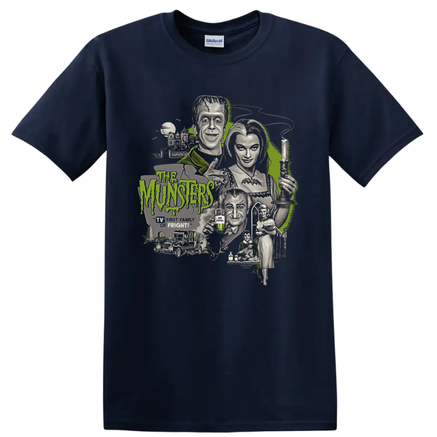 The Munsters 2 gothic family portrait graphic print on a Navy (Blue) T Shirt
