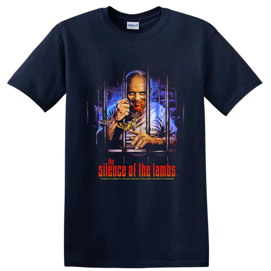 The Silence of the Lambs prisoner behind bars horror poster art on a Navy (Blue) T Shirt