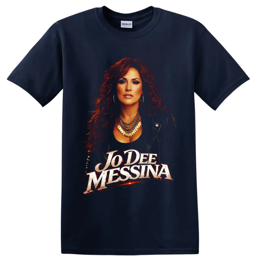Jo Dee Messina red-haired country singer portrait with distressed name lettering on a Navy (Blue) T Shirt