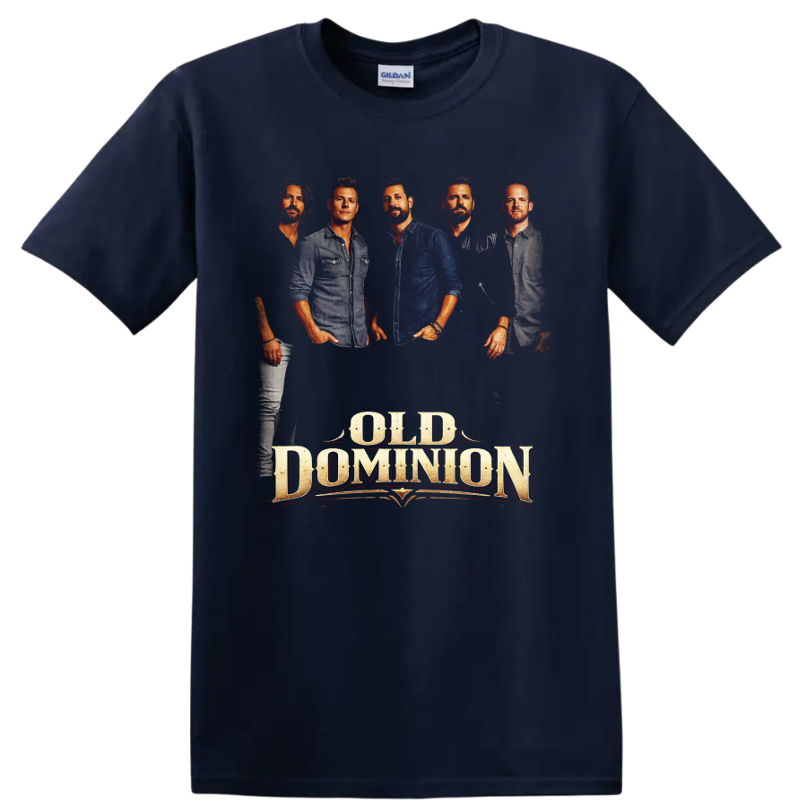 Old Dominion band portraits with distressed western-style Old Dominion wordmark on a Navy (Blue) T Shirt