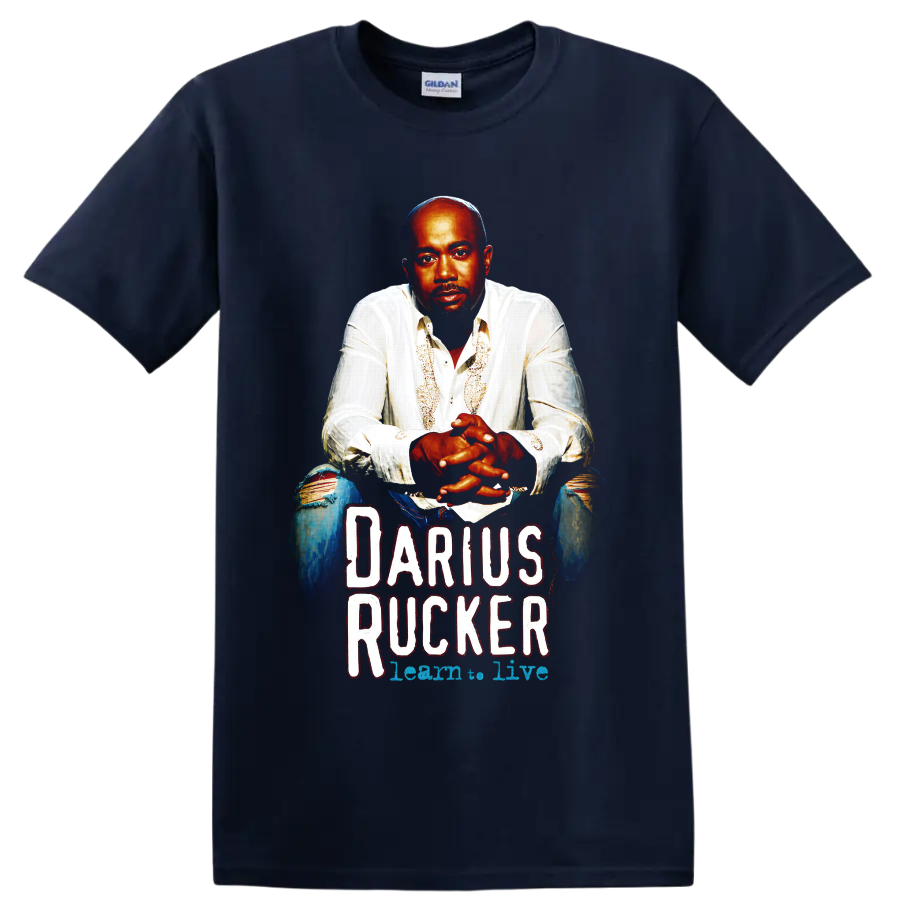 Darius Rucker painted portrait with distressed Darius Rucker concert-style lettering on a Navy (Blue) T Shirt