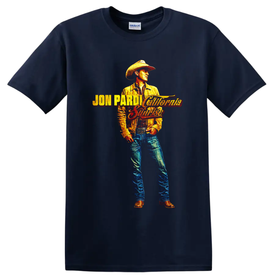 Jon Pardi California Sunrise cowboy portrait with retro western lettering on a Navy (Blue) T Shirt