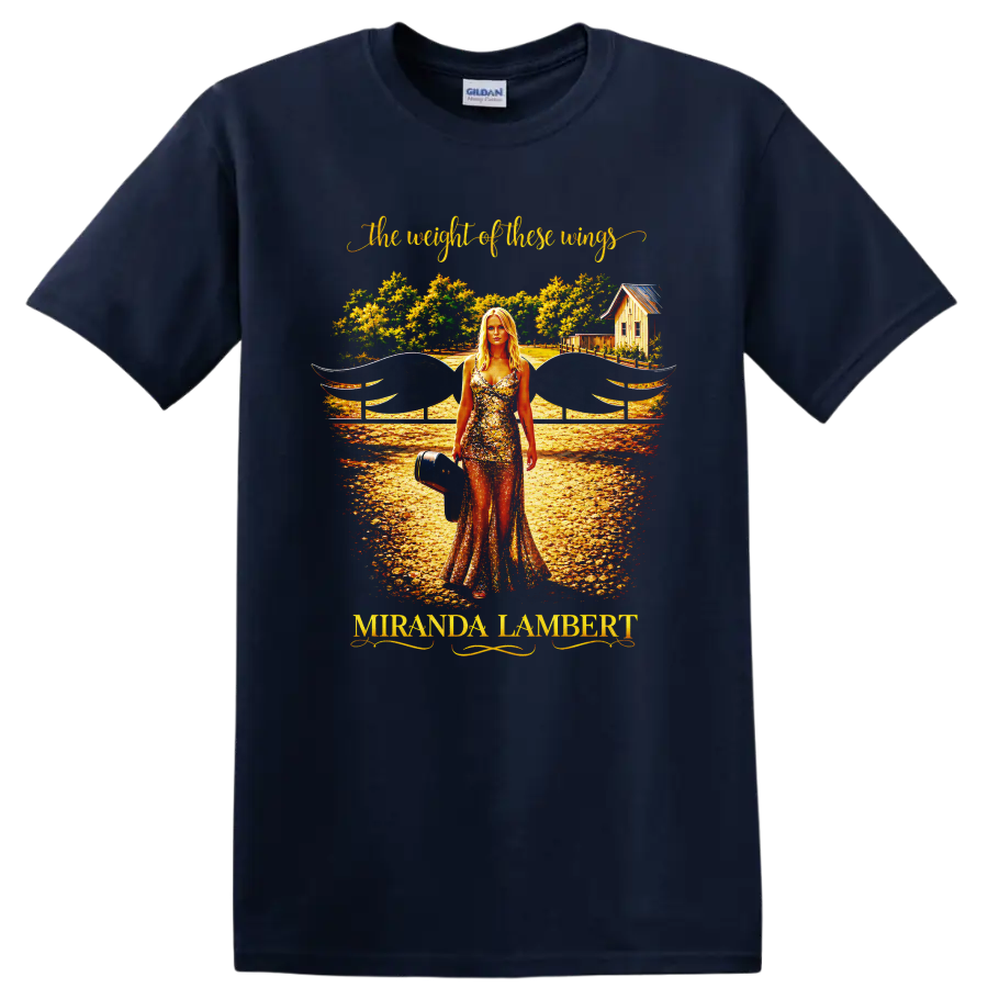 Miranda Lambert Weight of These Wings winged country road illustration on a Navy (Blue) T Shirt
