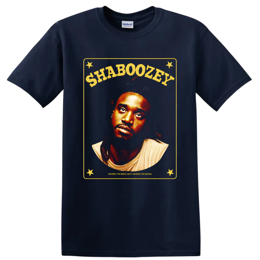 Shaboozey vintage country portrait with stars and Where I've Been quote on a Navy (Blue) T Shirt