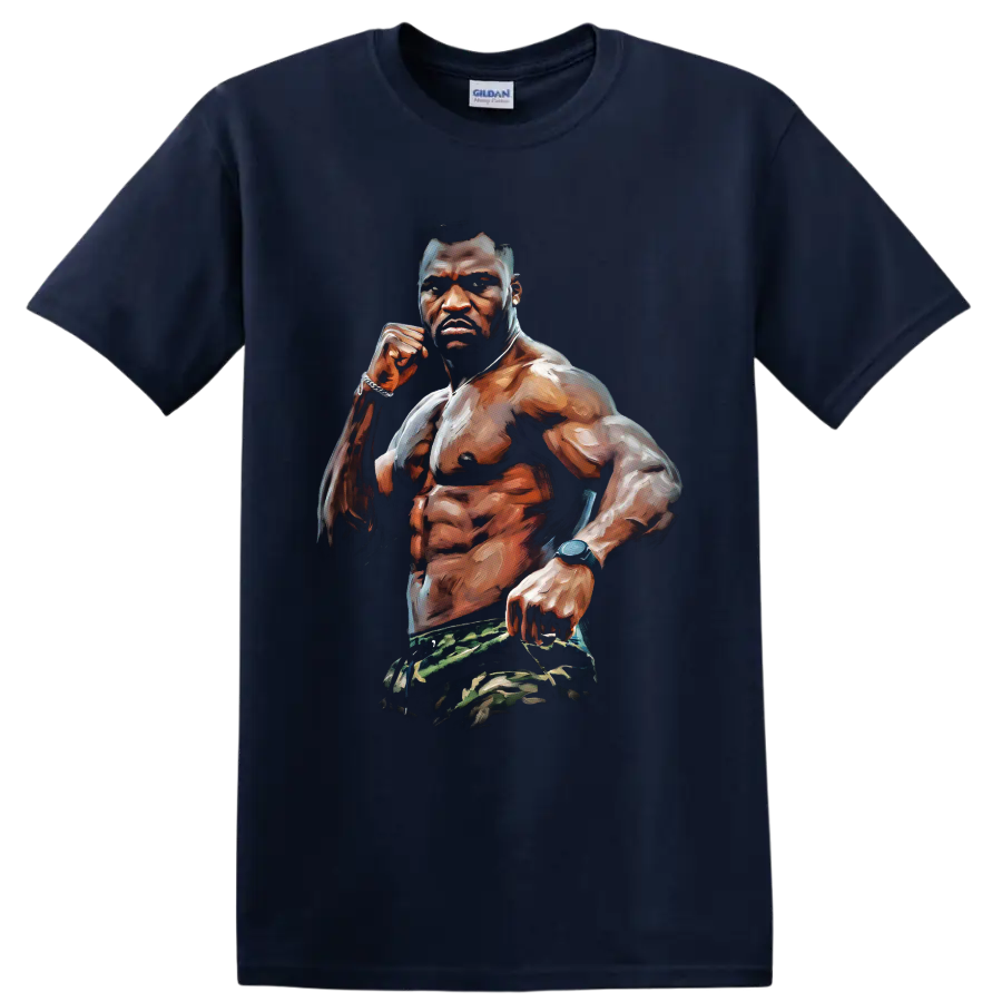 Bobby Green MMA fighter portrait in a raised-fist pose with painterly highlights on a Navy (Blue) T Shirt