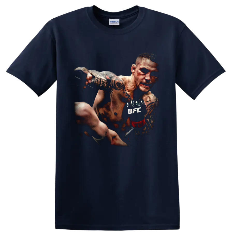 Charles Oliveira tattooed MMA fighter in a dramatic forward-punching graphic on a Navy (Blue) T Shirt