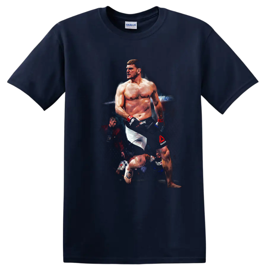 Tony Ferguson El Cucuy painted MMA fighter portrait in a dramatic cage on a Navy (Blue) T Shirt