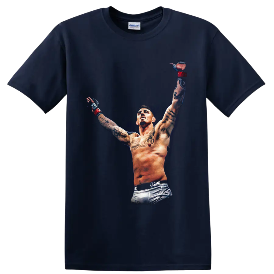 Alex Pereira tattooed victory pose in dramatic combat sports illustration on a Navy (Blue) T Shirt