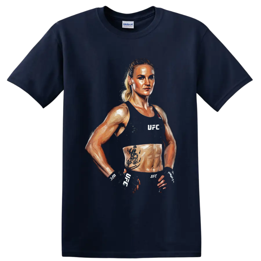 Valentina Shevchenko UFC fighter portrait in expressive painted combat sports style on a Navy (Blue) T Shirt