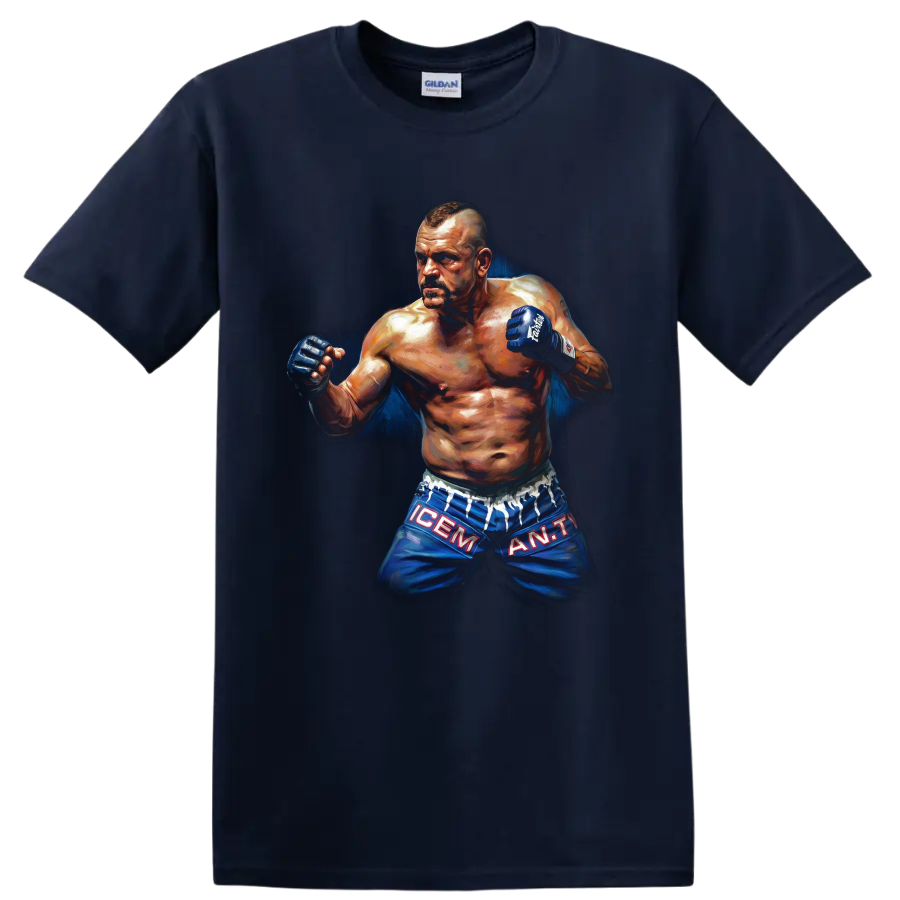 Chuck Liddell The Iceman painted MMA fighter portrait with raised gloves on a Navy (Blue) T Shirt
