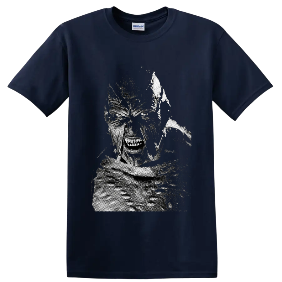 The Creeper from Jeepers Creepers winged monster halftone horror art on a Navy (Blue) T Shirt