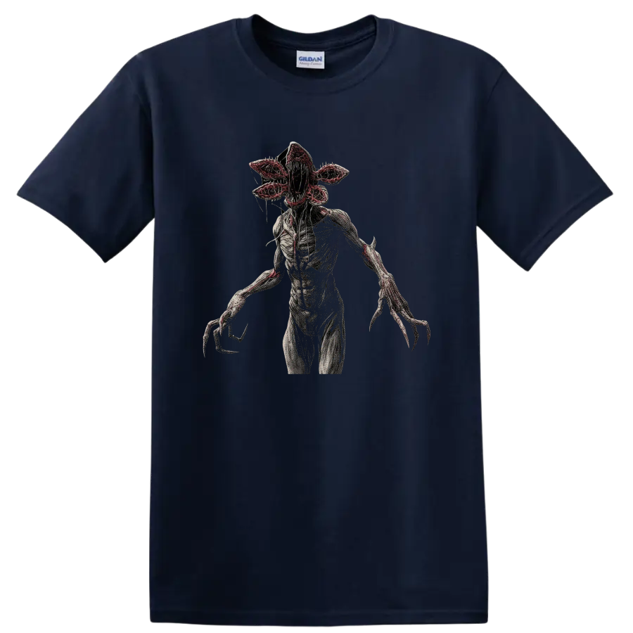 Demogorgon from Stranger Things gothic horror creature graphic on a Navy (Blue) T Shirt
