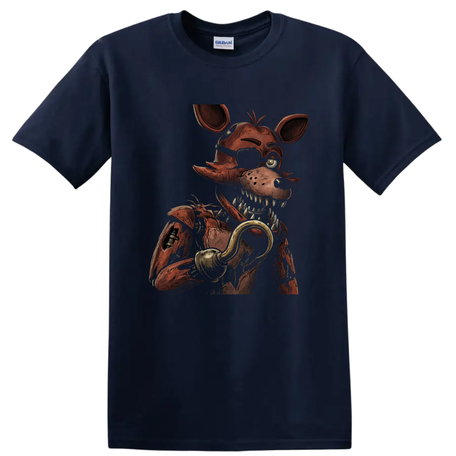 Withered Foxy distressed pirate animatronic horror graphic on a Navy (Blue) T Shirt