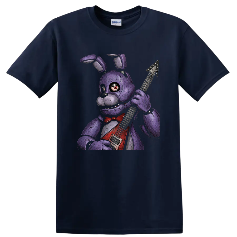 Bonnie animatronic rabbit guitarist horror graphic on a Navy (Blue) T Shirt