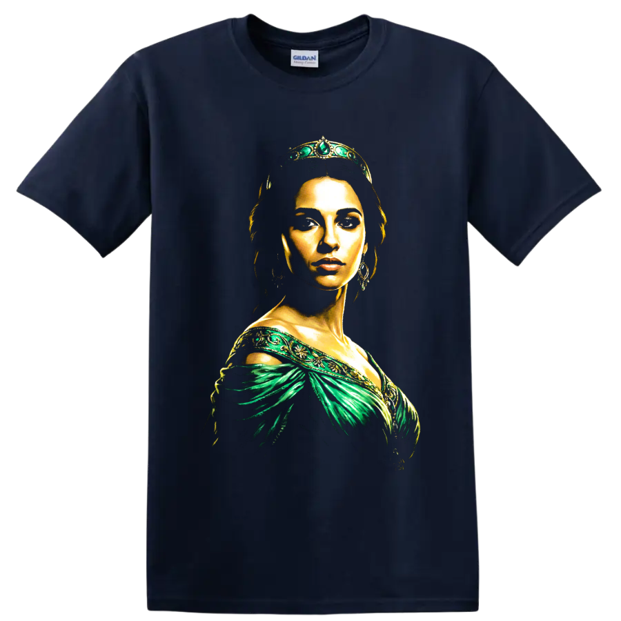 Princess Jasmine portrait from Aladdin in emerald and gold fantasy art on a Navy (Blue) T Shirt
