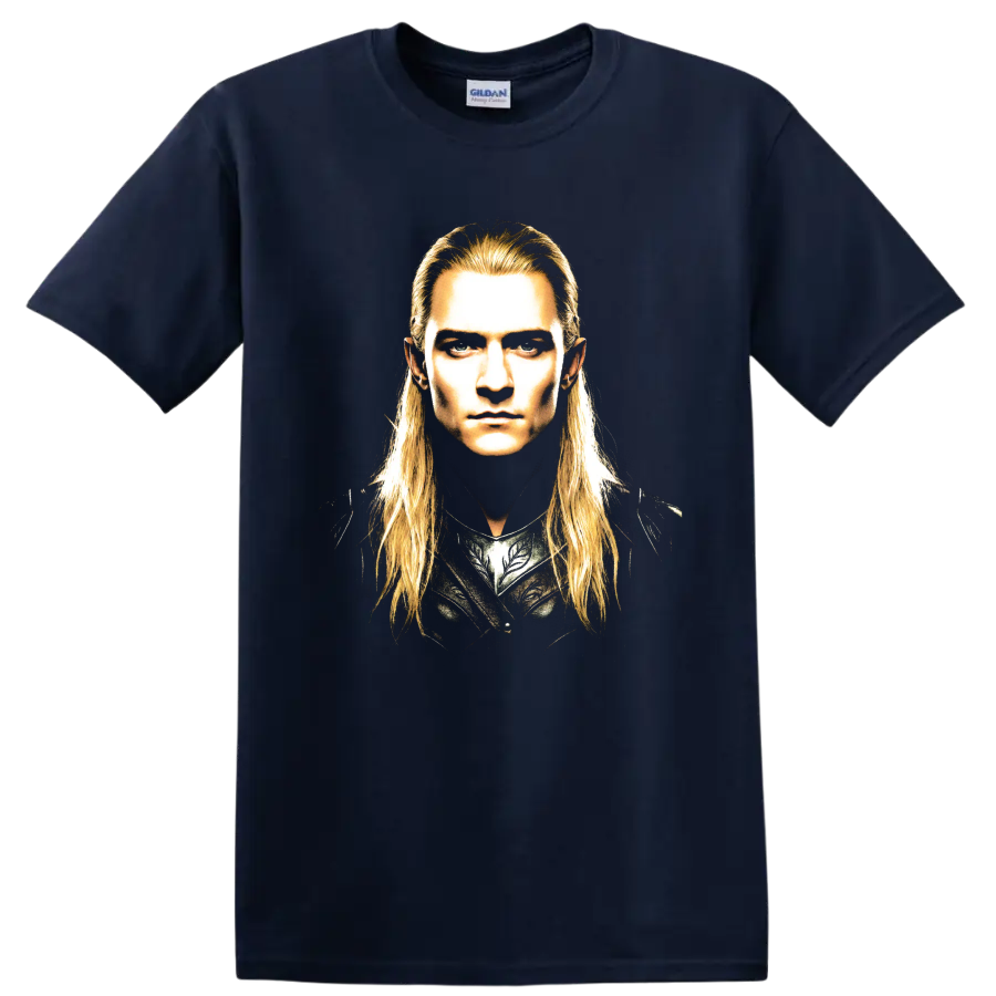Finarfin elf warrior portrait fantasy graphic print on a Navy (Blue) T Shirt