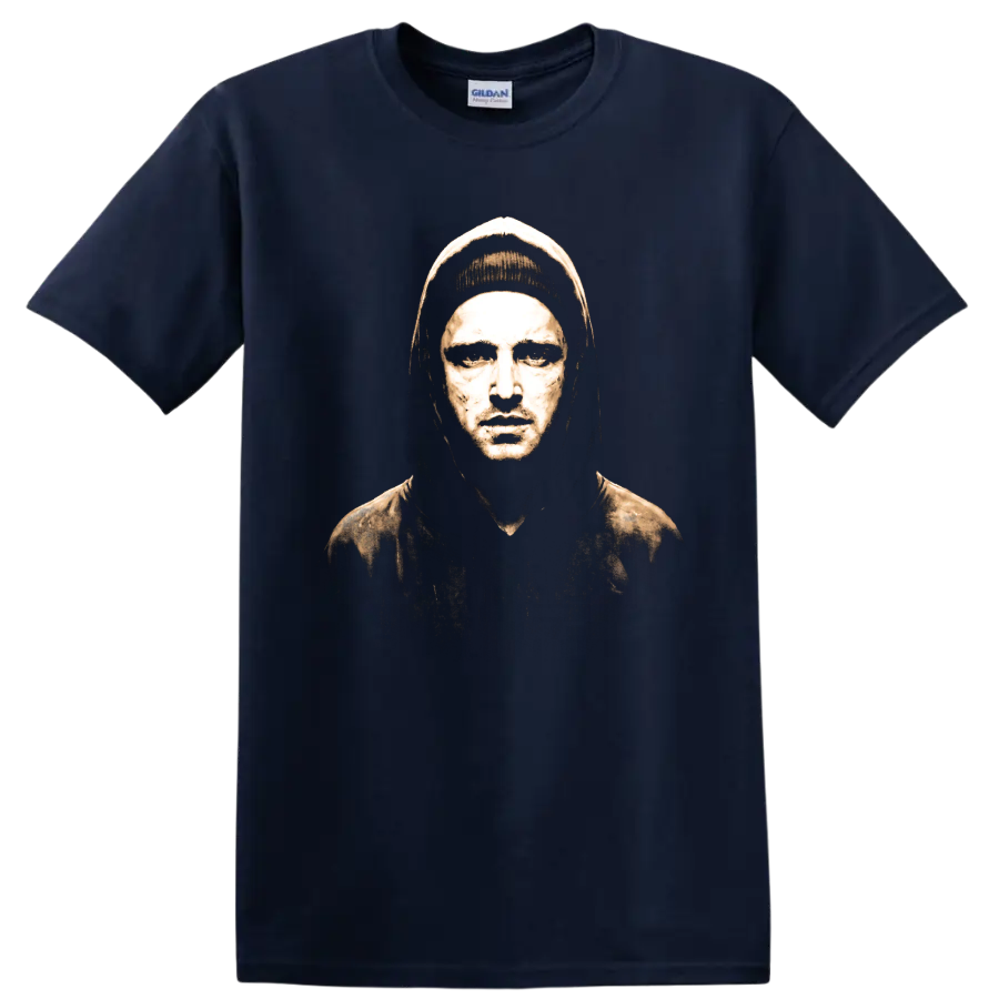Jesse Pinkman Breaking Bad gritty sepia portrait graphic on a Navy (Blue) T Shirt