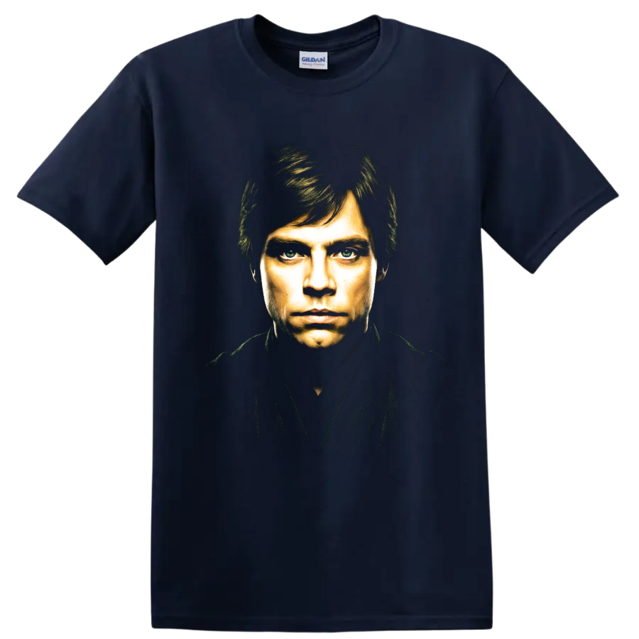 Luke Skywalker portrait graphic print from Star Wars on a Navy (Blue) T Shirt