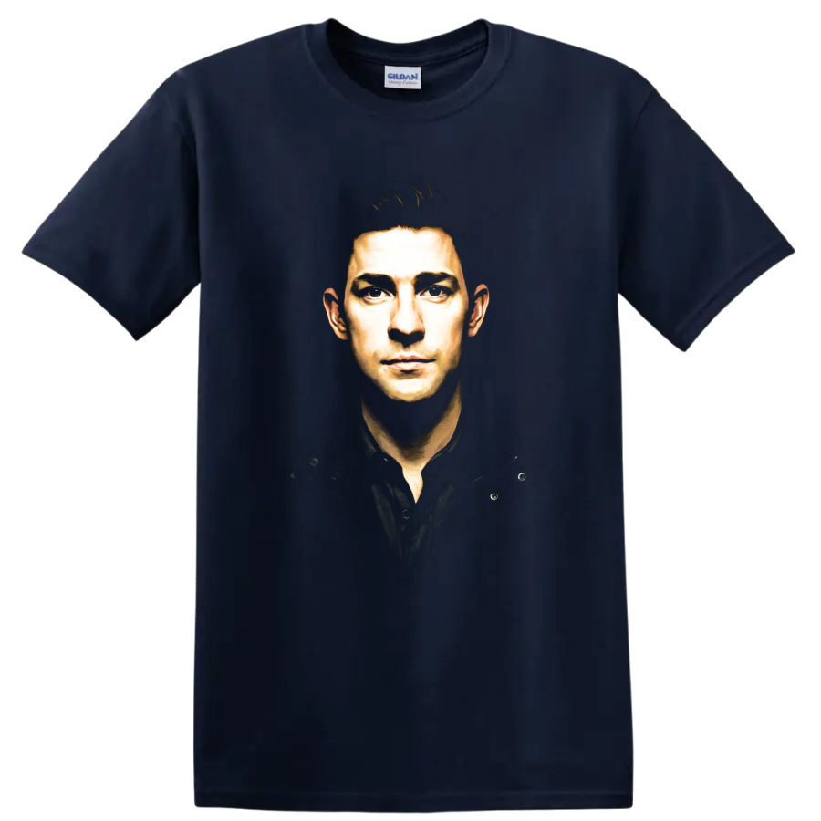 Jim Halpert portrait in a dramatic painterly graphic style on a Navy (Blue) T Shirt