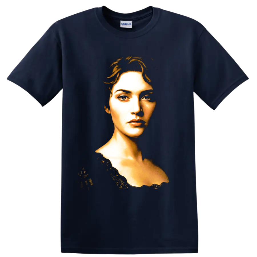 Rose DeWitt Bukater portrait from Titanic in a dramatic vintage style on a Navy (Blue) T Shirt