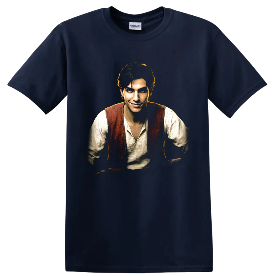 Zevran Arainai Dragon Age rogue portrait graphic print on a Navy (Blue) T Shirt
