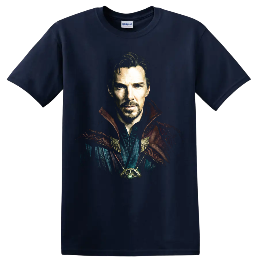 Doctor Strange mystic sorcerer portrait fantasy graphic print on a Navy (Blue) T Shirt