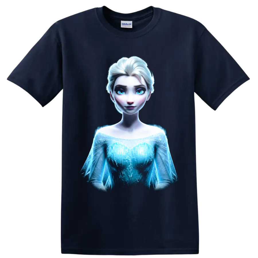 Elsa Frozen ice princess portrait graphic print on a Navy (Blue) T Shirt