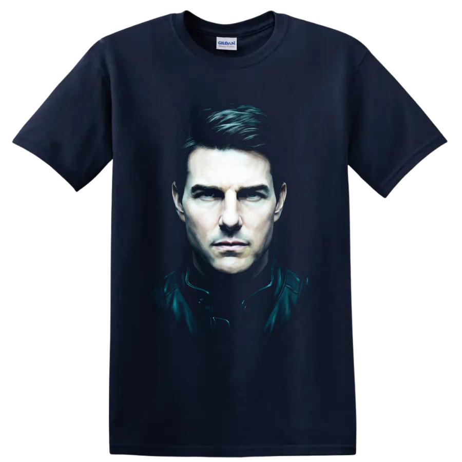 Ethan Hunt Mission Impossible cinematic portrait graphic print on a Navy (Blue) T Shirt