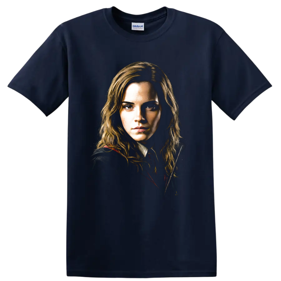 Hermione Granger Harry Potter portrait graphic print on a Navy (Blue) T Shirt