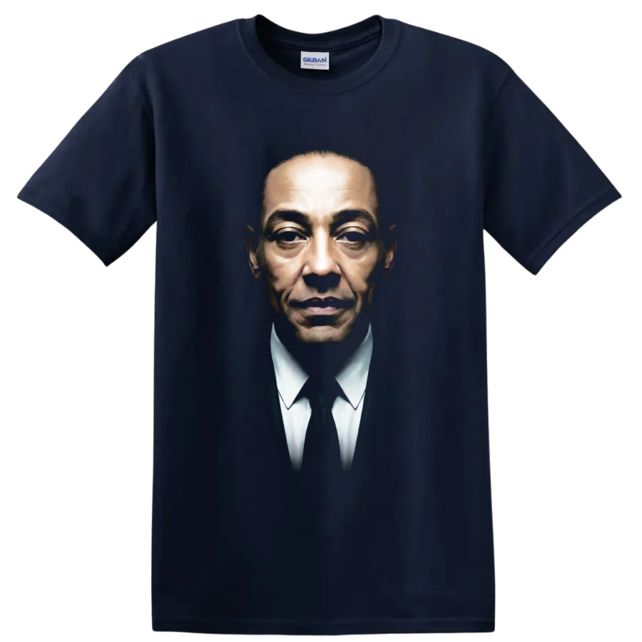 Gustavo Fring Breaking Bad dramatic formal portrait graphic on a Navy (Blue) T Shirt