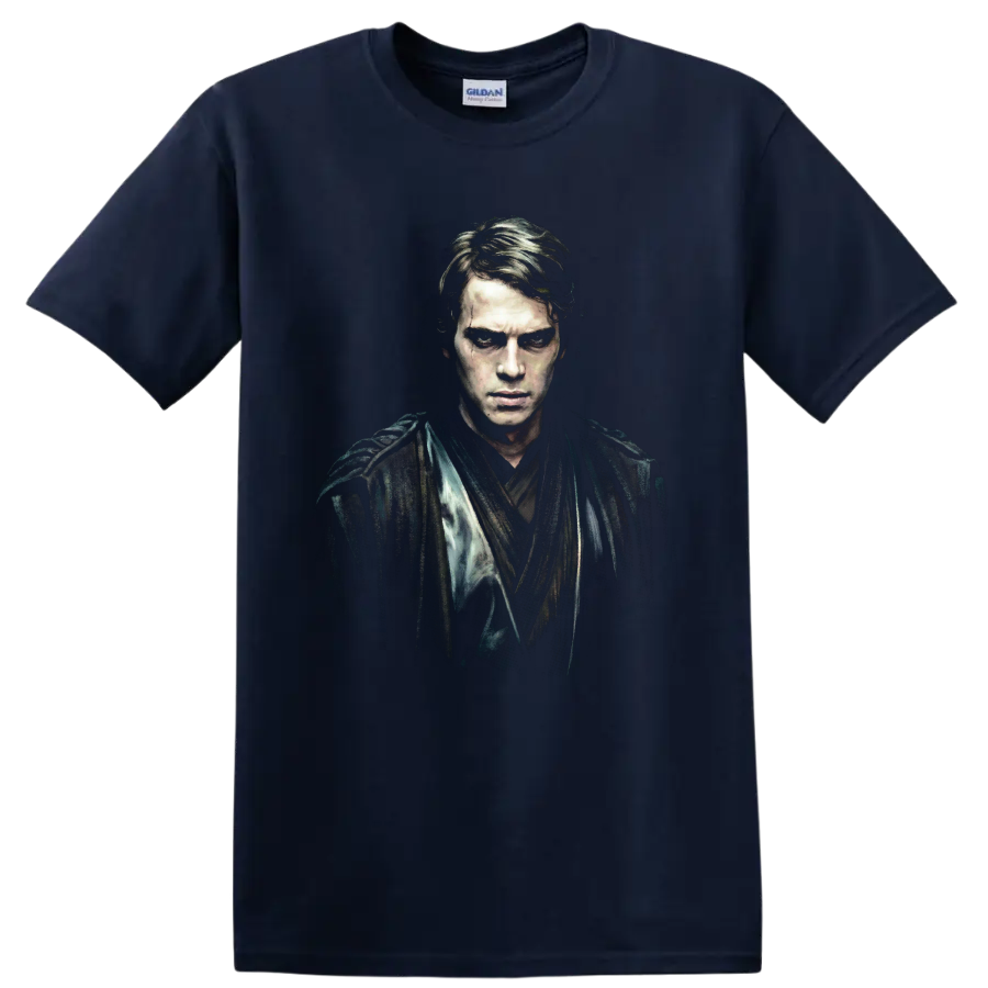 Anakin Skywalker Star Wars dark cinematic portrait art on a Navy (Blue) T Shirt