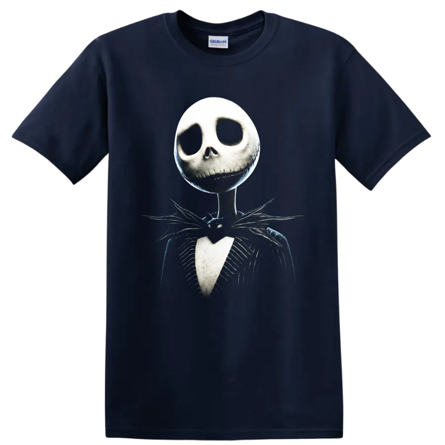 Jack Skellington in pinstripe suit gothic graphic print on a Navy (Blue) T Shirt