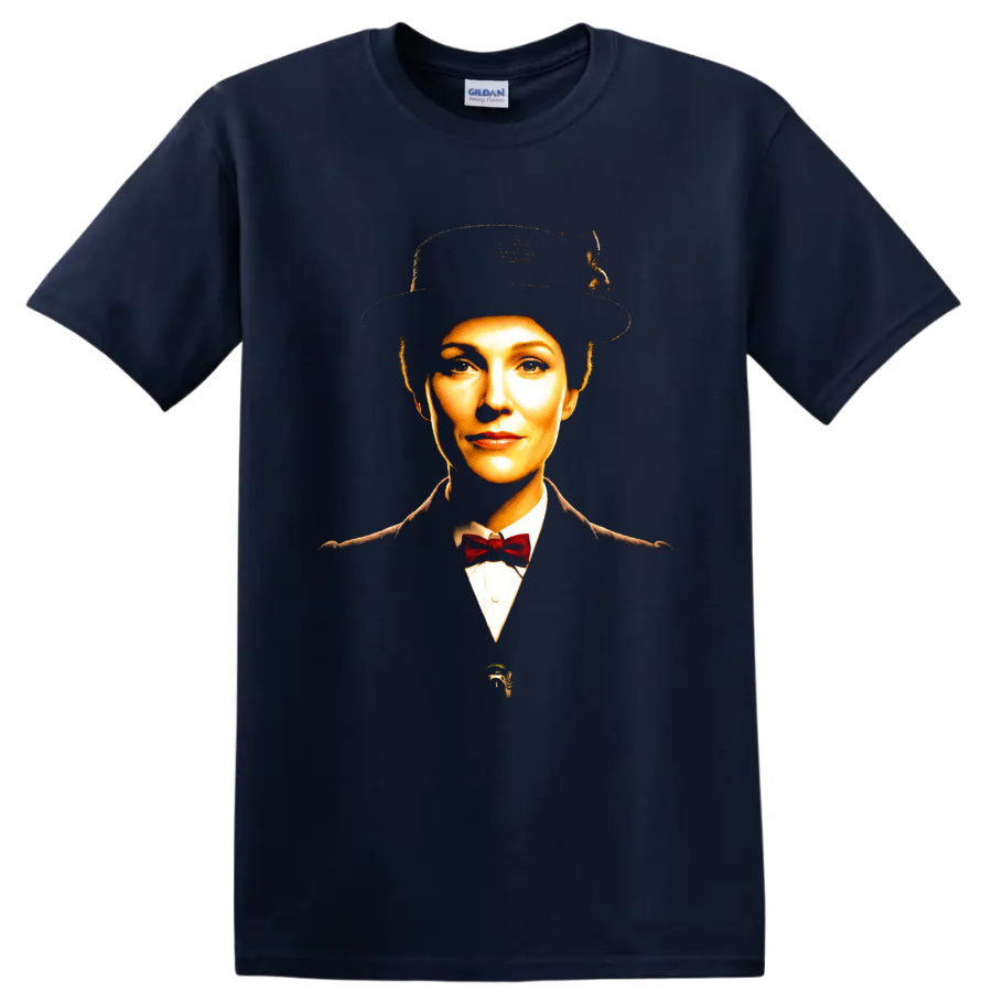 Mary Poppins Emily Blunt portrait graphic print on a Navy (Blue) T Shirt