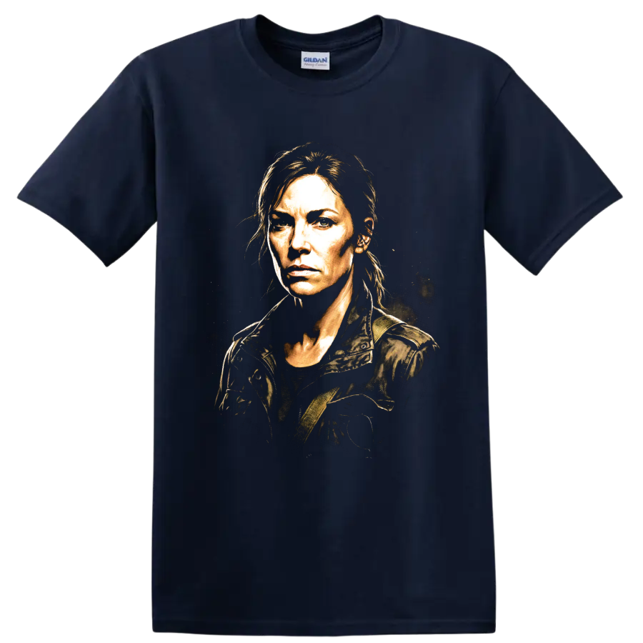 Maggie Greene gritty painterly character portrait from The Walking Dead on a Navy (Blue) T Shirt