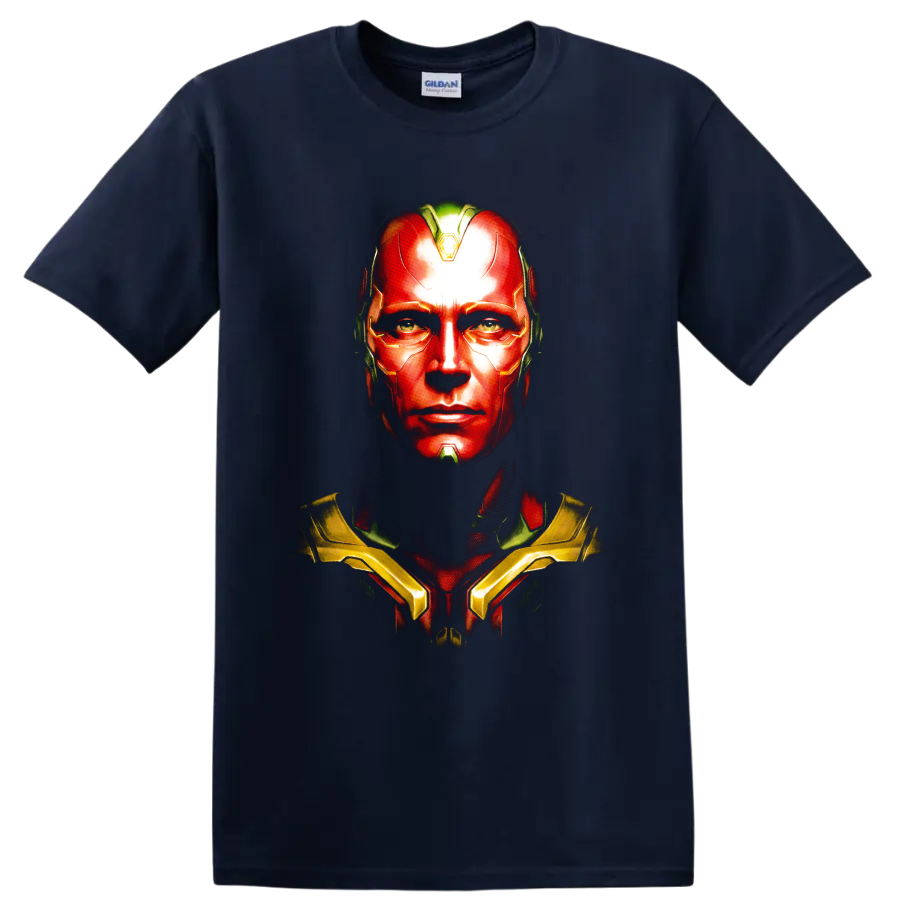 Vision android portrait graphic from Avengers: Age of Ultron on a Navy (Blue) T Shirt