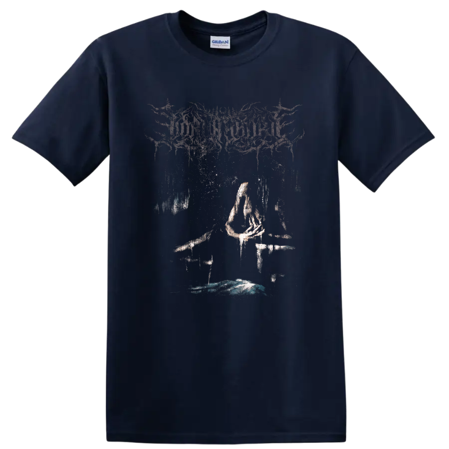 Lorna Shore logo above a dark surreal faceless figure with skeletal branches on a Navy (Blue) T Shirt